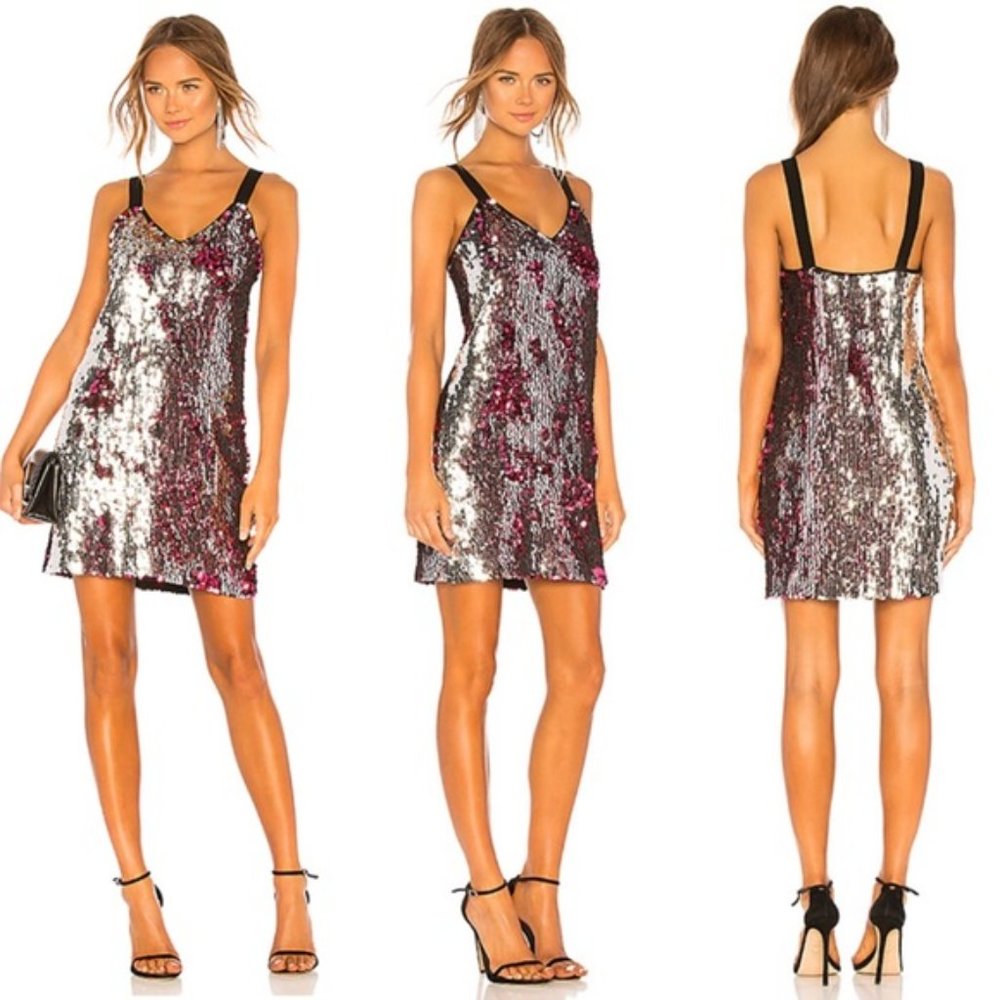 NEW TANYA TAYLOR Becca Two-Tone Silver Hot Pink Sequin Tank Cocktail Dress 4